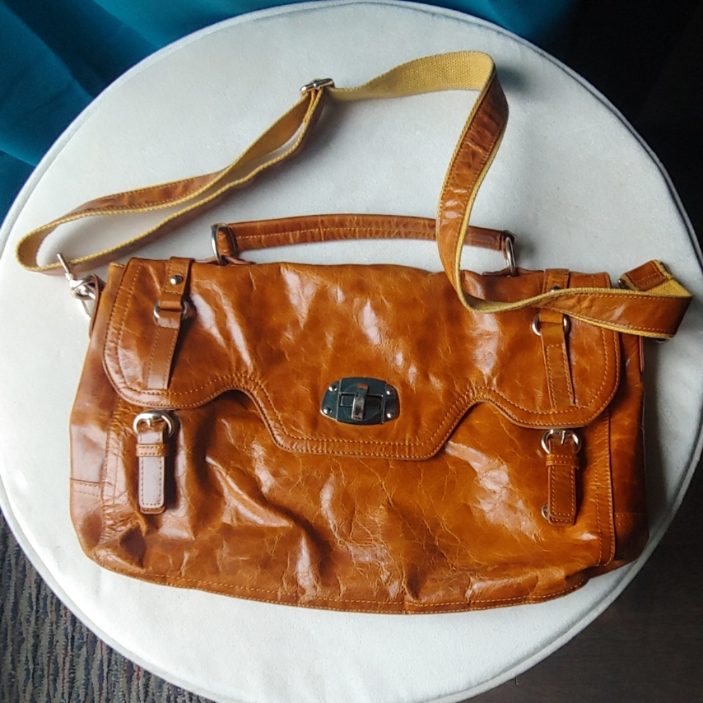 sold Vintage Leather Yellow Satchel